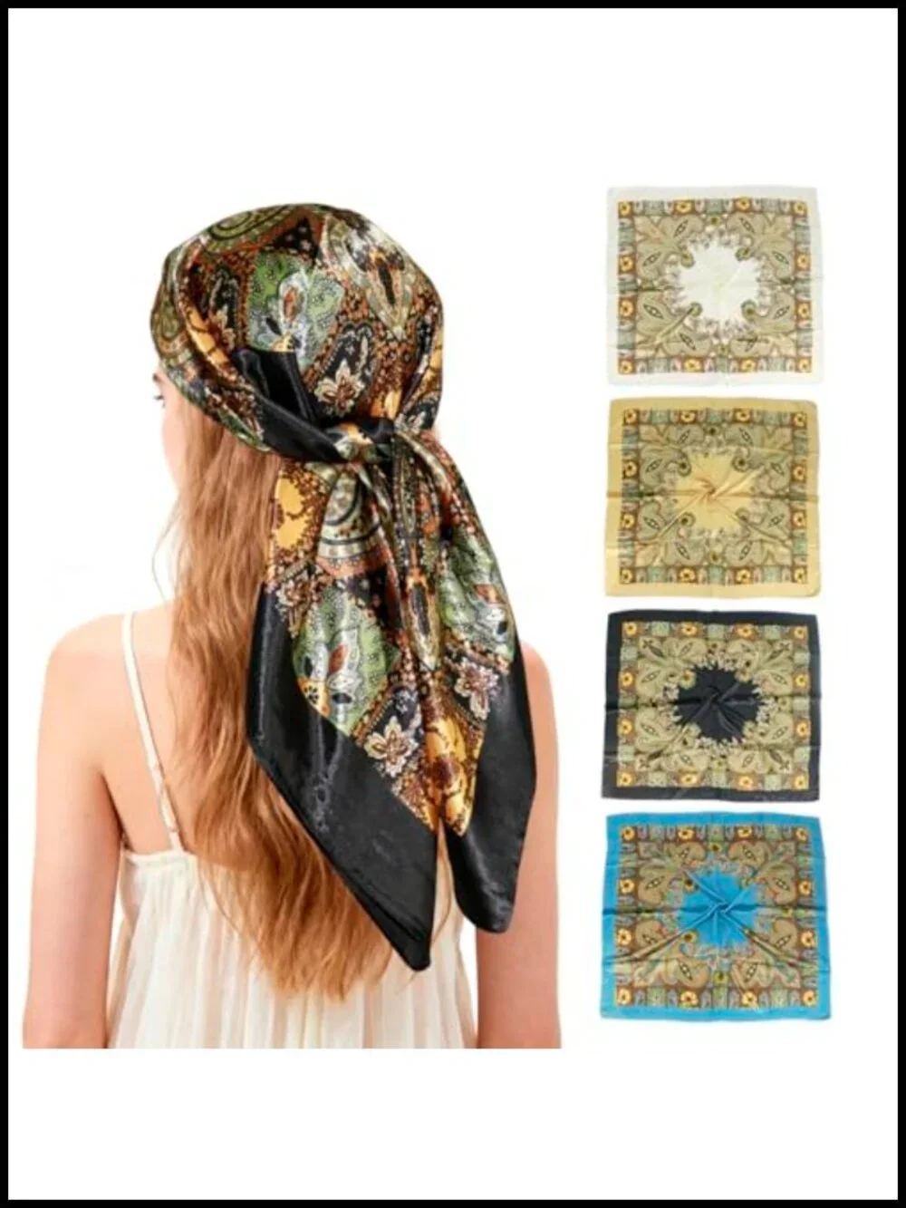 35x35 Polyester Satin Head Scarf for Women 4 Pcs Bandana Hair Wrap